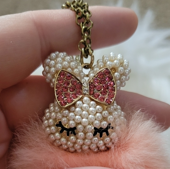 Charming Charlie Pearl Beaded Puff Bunny Long Statement Necklace - Picture 2 of 3